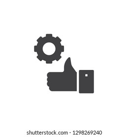 Thumb up gear vector icon. filled flat sign for mobile concept and web design. Confirm settings simple solid icon. Symbol, logo illustration. Pixel perfect vector graphics