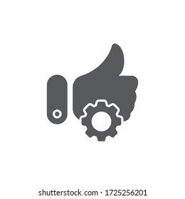 Thumb up gear vector icon symbol isolated on white background