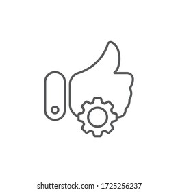 Thumb up gear vector icon symbol isolated on white background