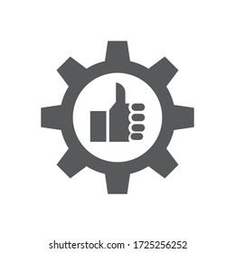 Thumb up gear vector icon symbol isolated on white background