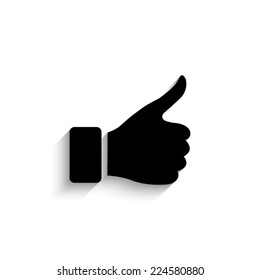 thumb up gesture - black vector icon with shadow