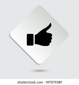 thumb up gesture - black vector icon  on a paper button