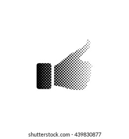 thumb up gesture - black vector icon;  halftone illustration