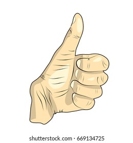 Thumb Up Gesture (expressing satisfaction, approval, success) on a white background.vector