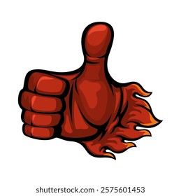 Thumb Up Gesture Fire Mascot Cartoon Illustration Vector