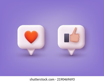 Levanten el gesto y el corazón como quiera. Iconos de medios sociales. Ilustraciones de vectores Web 3D.