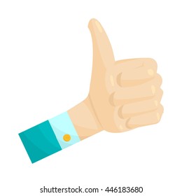 Thumb up gesture icon in cartoon style on a white background