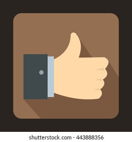 Thumb up gesture icon in flat style on a brown background