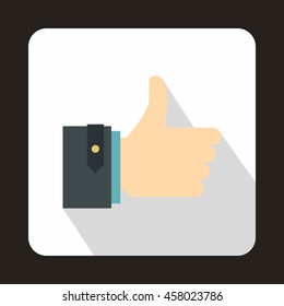 Thumb up gesture icon in flat style on a white background