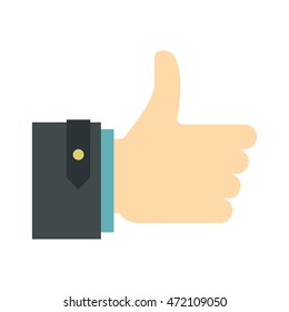 Thumb up gesture icon in flat style on a white background