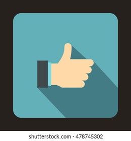 Thumb up gesture icon in flat style on a baby blue background vector illustration