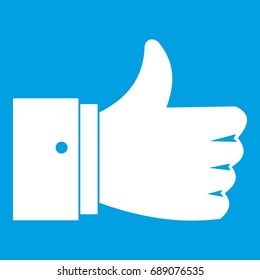 Thumb up gesture icon white isolated on blue background vector illustration