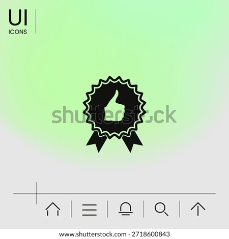 Thumb Up Gesture - label with ribbons. , elements for your design- the highest score, the best choice, the highest rating