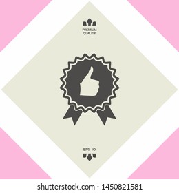 Thumb Up Gesture - label with ribbons. The highest rating