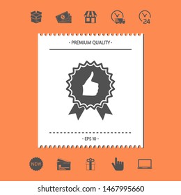 Thumb Up Gesture - label with ribbons. The highest rating