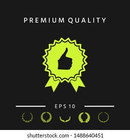 Thumb Up Gesture - label with ribbons. The highest rating