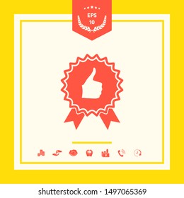 Thumb Up Gesture - label with ribbons. The highest rating