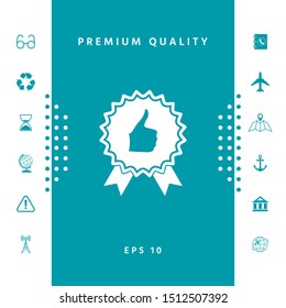 Thumb Up Gesture - label with ribbons. The highest rating