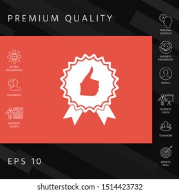 Thumb Up Gesture - label with ribbons. The highest rating