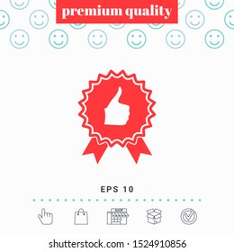 Thumb Up Gesture - label with ribbons. The highest rating