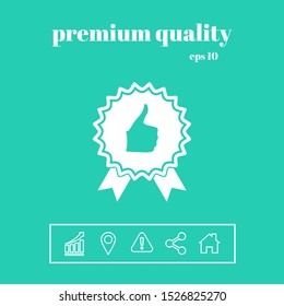 Thumb Up Gesture - label with ribbons. The highest rating