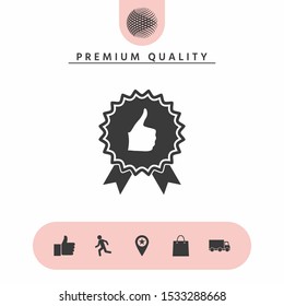 Thumb Up Gesture - label with ribbons. The highest rating