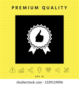 Thumb Up Gesture - label with ribbons. The highest rating