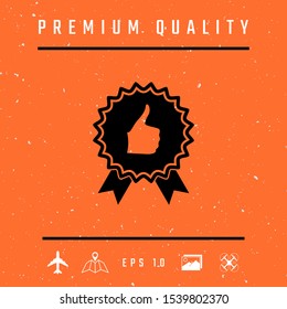 Thumb Up Gesture - label with ribbons. The highest rating