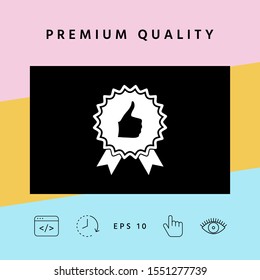 Thumb Up Gesture - label with ribbons. The highest rating