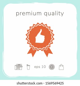 Thumb Up Gesture - label with ribbons. The highest rating