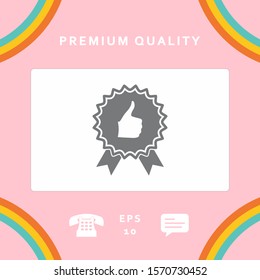 Thumb Up Gesture - label with ribbons. The highest rating