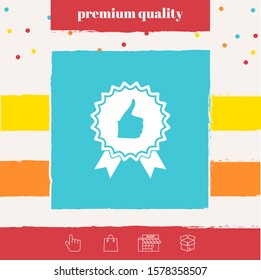 Thumb Up Gesture - label with ribbons. The highest rating