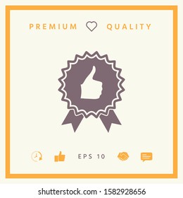 Thumb Up Gesture - label with ribbons. The highest rating