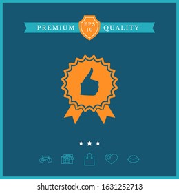 Thumb Up Gesture - label with ribbons. The highest rating