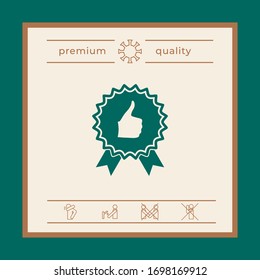 Thumb Up Gesture - label with ribbons. The highest rating