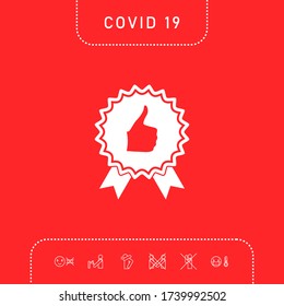 Thumb Up Gesture - label with ribbons. The highest rating