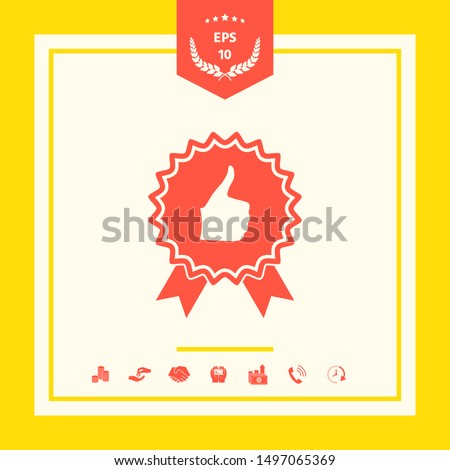 Thumb Up Gesture - label with ribbons. The highest rating