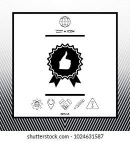Thumb Up Gesture - label with ribbons. Thumb up icon - the highest score, the best choice, the highest rating