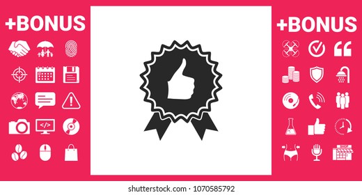 Thumb Up Gesture - label with ribbons. Thumb up icon - the highest score, the best choice, the highest rating
