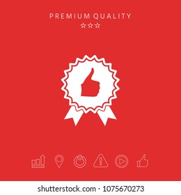 Thumb Up Gesture - label with ribbons. Thumb up icon - the highest score, the best choice, the highest rating