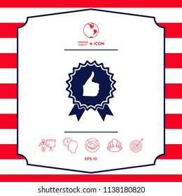 Thumb Up Gesture - label with ribbons. Thumb up icon - the highest score, the best choice, the highest rating