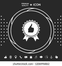 Thumb Up Gesture - label with ribbons. Thumb up icon - the highest score, the best choice, the highest rating