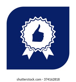Thumb Up Gesture - label with ribbons. Thumb up icon - the highest score, the best choice, the highest rating.
