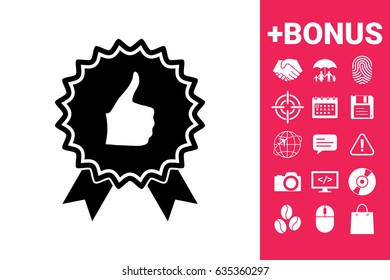 Thumb Up Gesture - label with ribbons. Thumb up icon - the highest score, the best choice, the highest rating