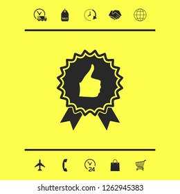 Thumb Up Gesture - label with ribbons. T the highest rating