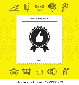 Thumb Up Gesture - label with ribbons. T the highest rating