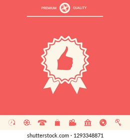 Thumb Up Gesture - label with ribbons. T the highest rating