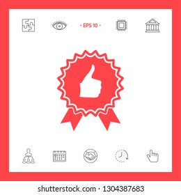 Thumb Up Gesture - label with ribbons. T the highest rating