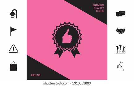 Thumb Up Gesture - label with ribbons. T the highest rating