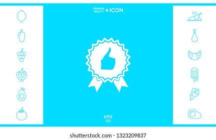 Thumb Up Gesture - label with ribbons. T the highest rating